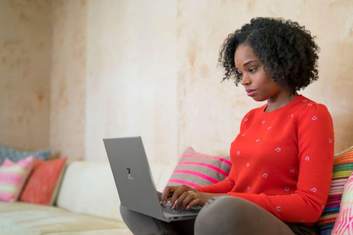 A woman working on her laptop